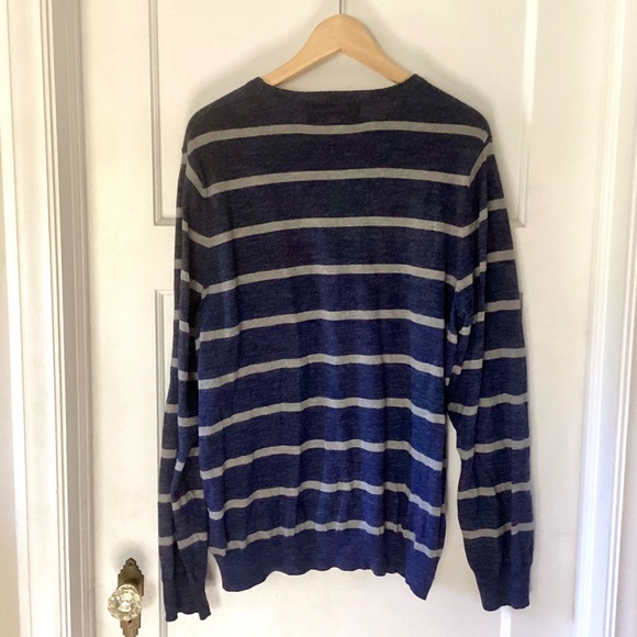 Oleg Cassini Men Sweater M Blue Gray Striped Cashmere Blend Lightweight Pullover - Picture 12 of 14